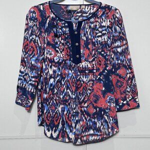 Kelly by Clinton Kelly Pintuck Tunic Top Blouse Multi Color Abstract Siz…